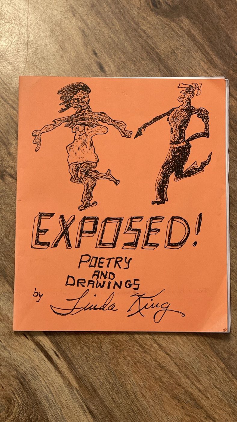 Orange cover of Exposed, poetry and drawings by Linda King