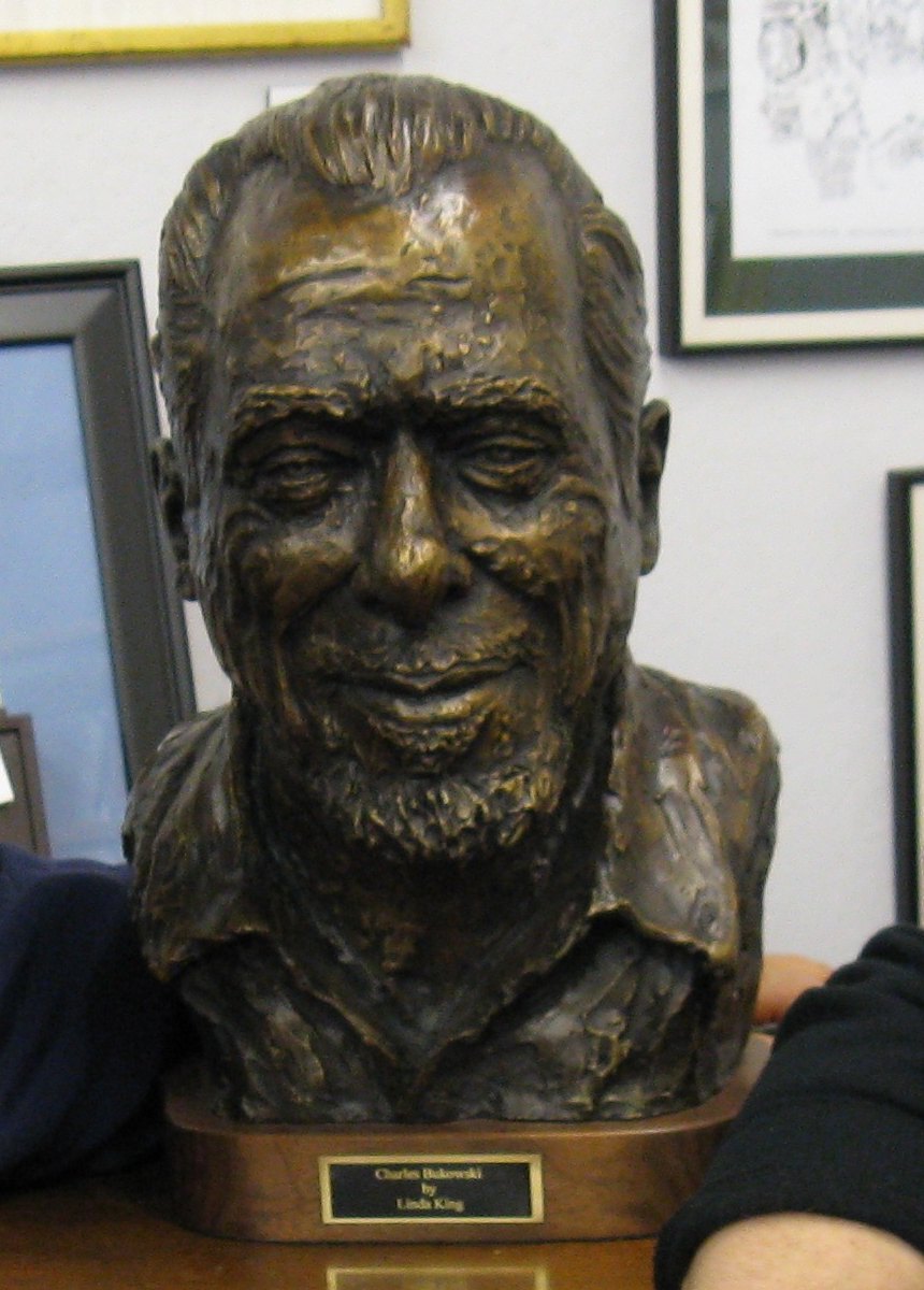 Bronze bust of Charles Bukowski by Linda King